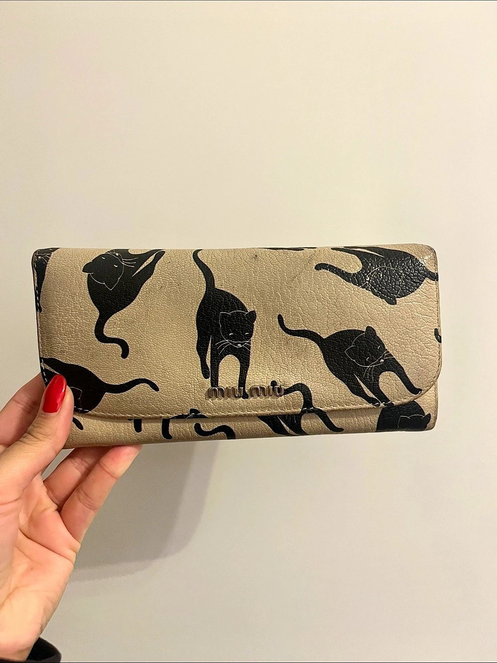 Miu Miu Madras Cat Print Long Wallet Beige & Black